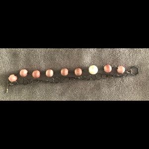 Vintage Style Double Strand Bracelet: Pink & Pearl